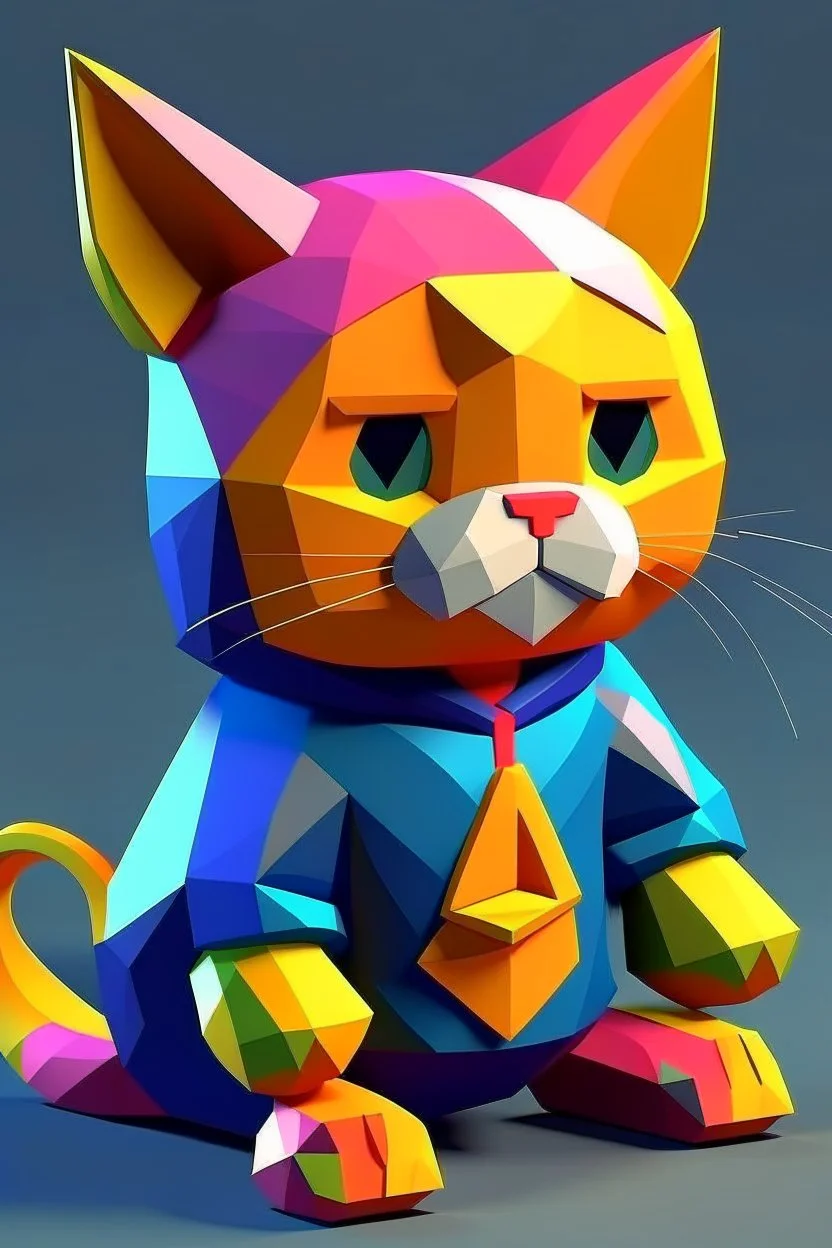 low poly with easy basic shapes nintendo64 character of a happy cat in a hoodie with retro game on the hoodie