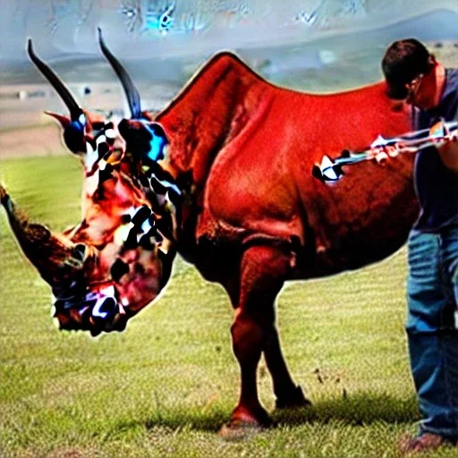 musician mounting a red rhino