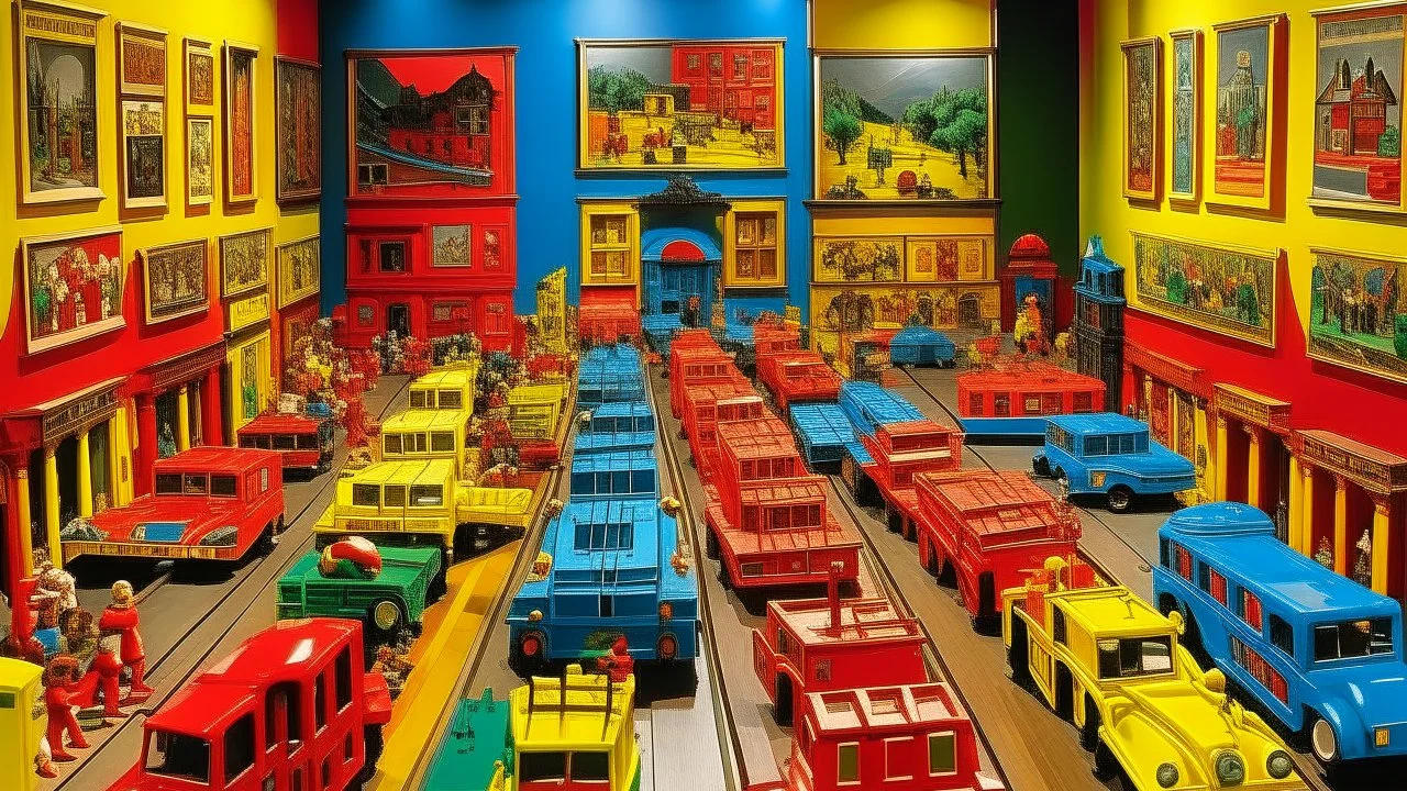 A town made out of toys painted by Andy Warhol