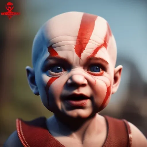 Cute baby video game god of war krotos, axe, mytology, 8k resulation unreal engine 5