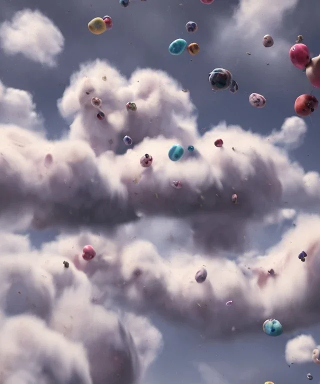 Ultra realistic speed clouds sky scene, wide angle view, strong men falling down with many Childs, circus clothing style, feather color clothing, free jumping flying, many trinkets, hair monster, many jelly beans, balls, color smoke, smile, happy, extreme, wind, clouds sea, 20,000 feet altitude, stratosphere, soft color, highly detailed, unreal engine 5, ray tracing, RTX, lumen lighting, ultra detail, volumetric lighting, 3d, finely drawn, high definition, high resolution.