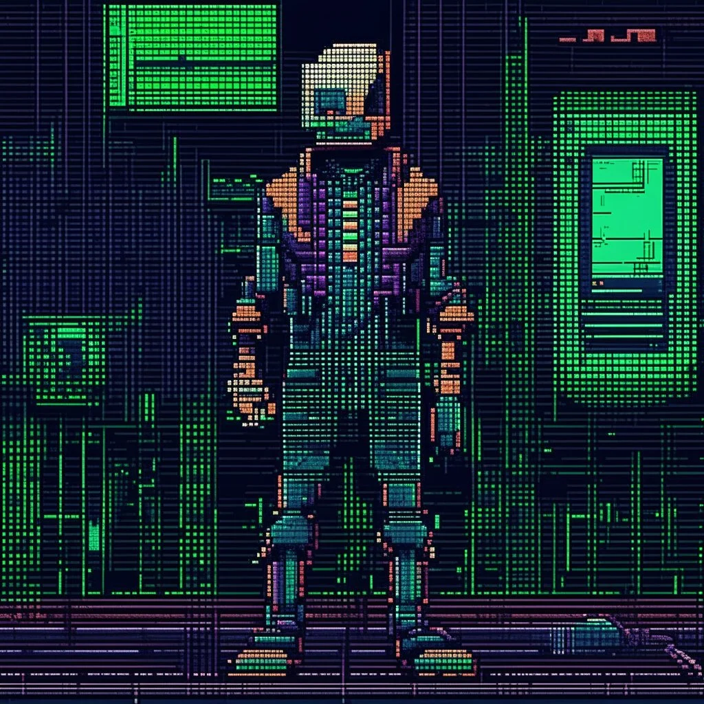 A pixel art cyberpunk version of the best football predictor master pundit master alien