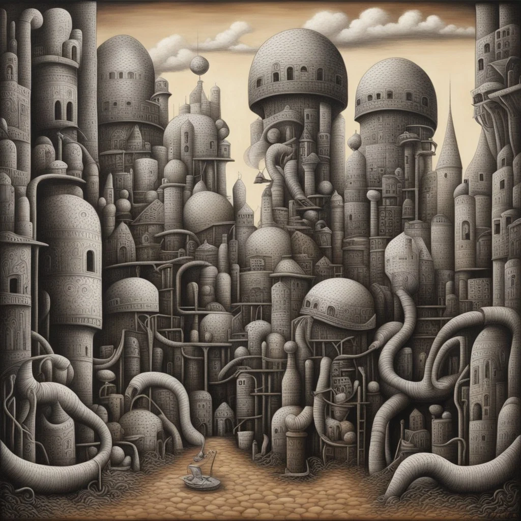 Quirky surreal Reality, by Phlegm, Afshar, pneumatic dystopia, abstract, acrylics