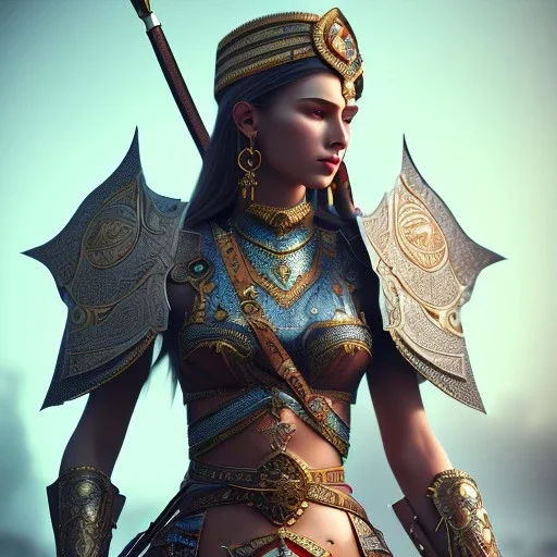 portrait of a warrior with ottoman beautiful girl themed armour, extremely detailed, UHD, 8k,The close-up camera effect,sharp focus, perfect position,hyperphotorealistic, unreal engine 5, octane render