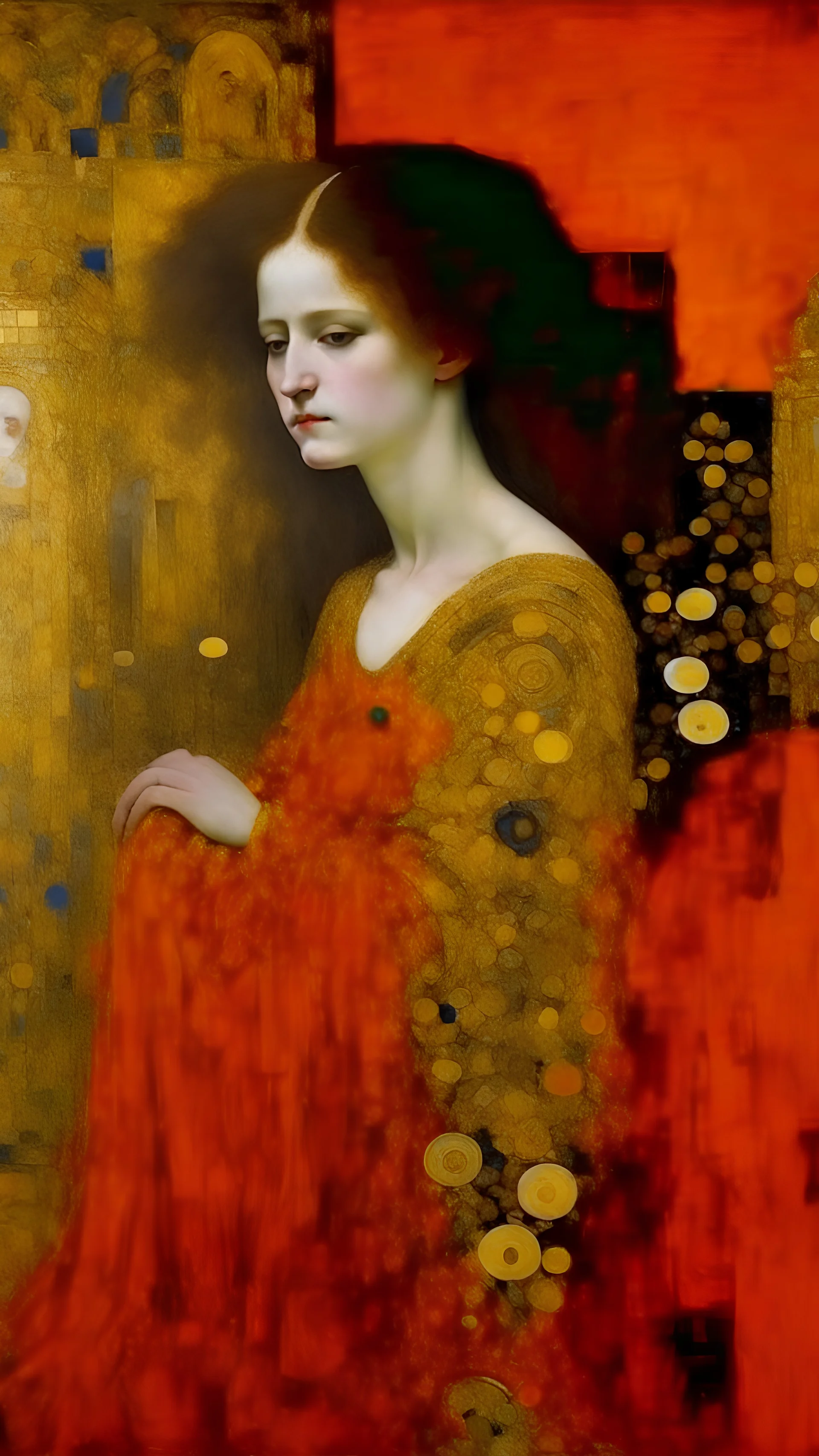 Yellow angelic ruins painted by Gustav Klimt