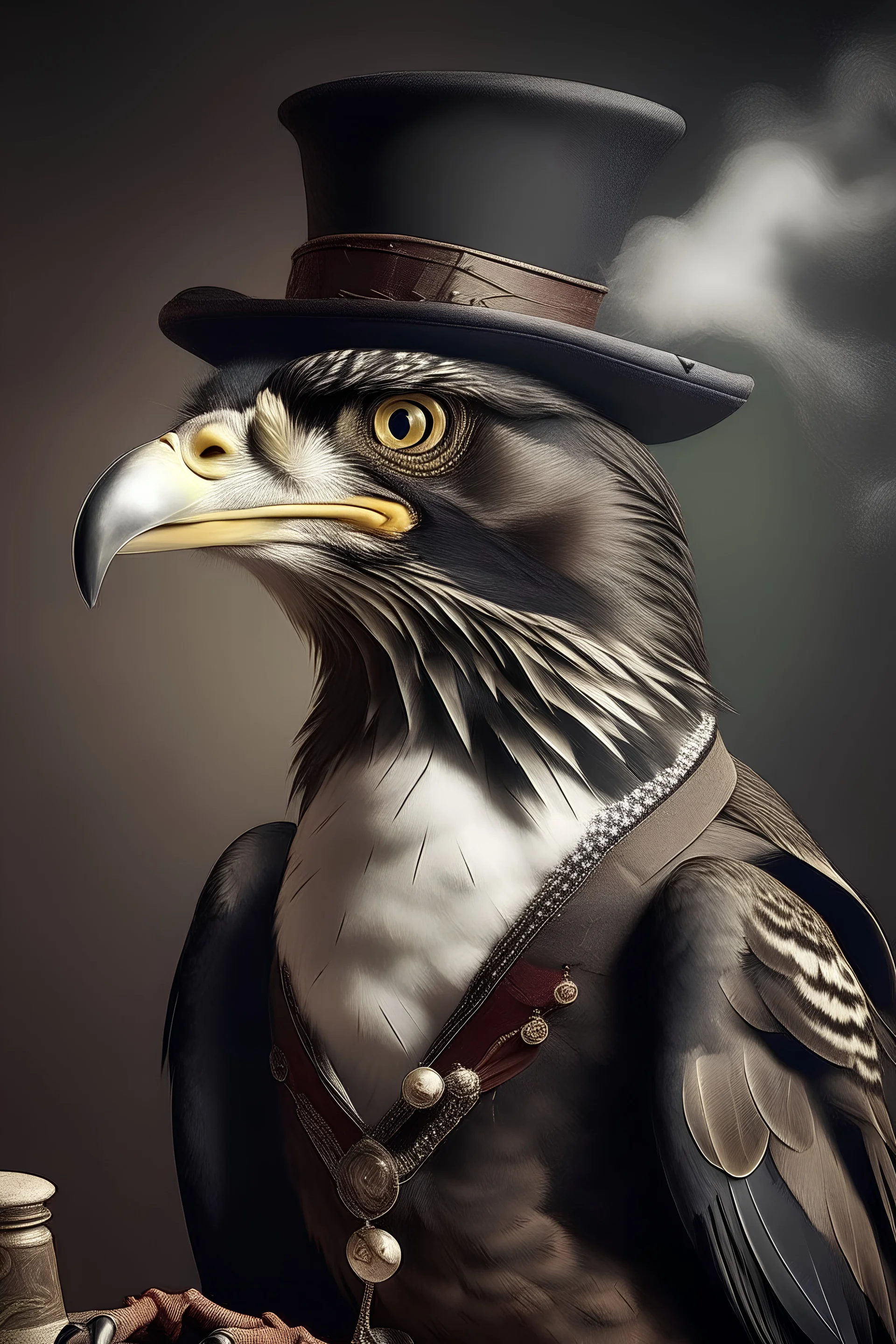 a Falcon with a top hat smoking a cigar while gambling