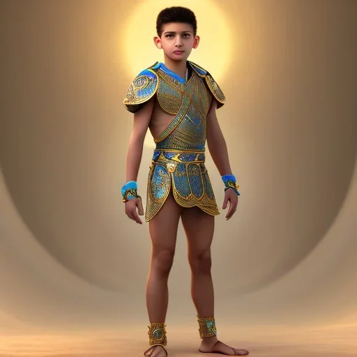 beautiful 12 year old arabic boy with curly hair and light blue eyes dressed in transparent loincloth