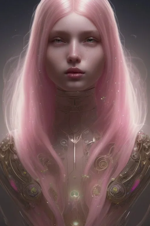 girl, cute, beautiful, long eyelashes, pink hair, long hair, magic, auroracore fantasycore fairycore head and shoulders portrait, 8k resolution concept art portrait by Greg Rutkowski, Artgerm, WLOP, Alphonse Mucha dynamic lighting hyperdetailed intricately detailed Splash art trending on Artstation triadic colors Unreal Engine 5 volumetric lighting