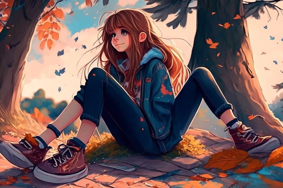 cute teen girl sitting on the ground feet art fullbody