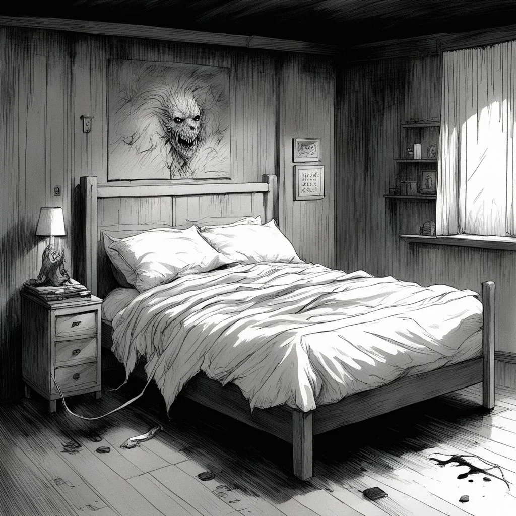 [art by Dorohedoro] you cry out into the deepening gloom of your bedroom, voice cracking with genuine terror as the thing beneath the bed shifts and elongates, its pale, twitching limbs spilling onto the floorboards. The Night Nurse appears instantly at your side, but her usually stern face shows only concern as she notices the creature writhing in the shadows.