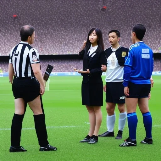 Nahomi Kawasumi in a referee jersey officiating for a soccer match at Wembley Stadium