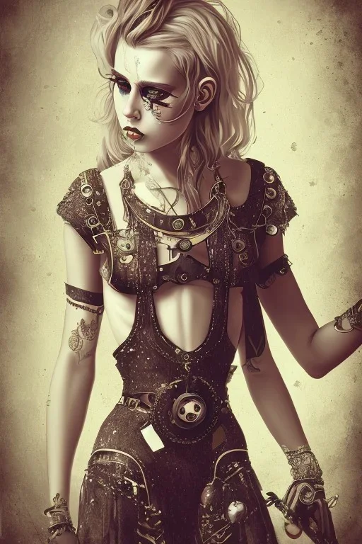 Danish Singer MØ cute in style steampunk, dark tones, high lighting