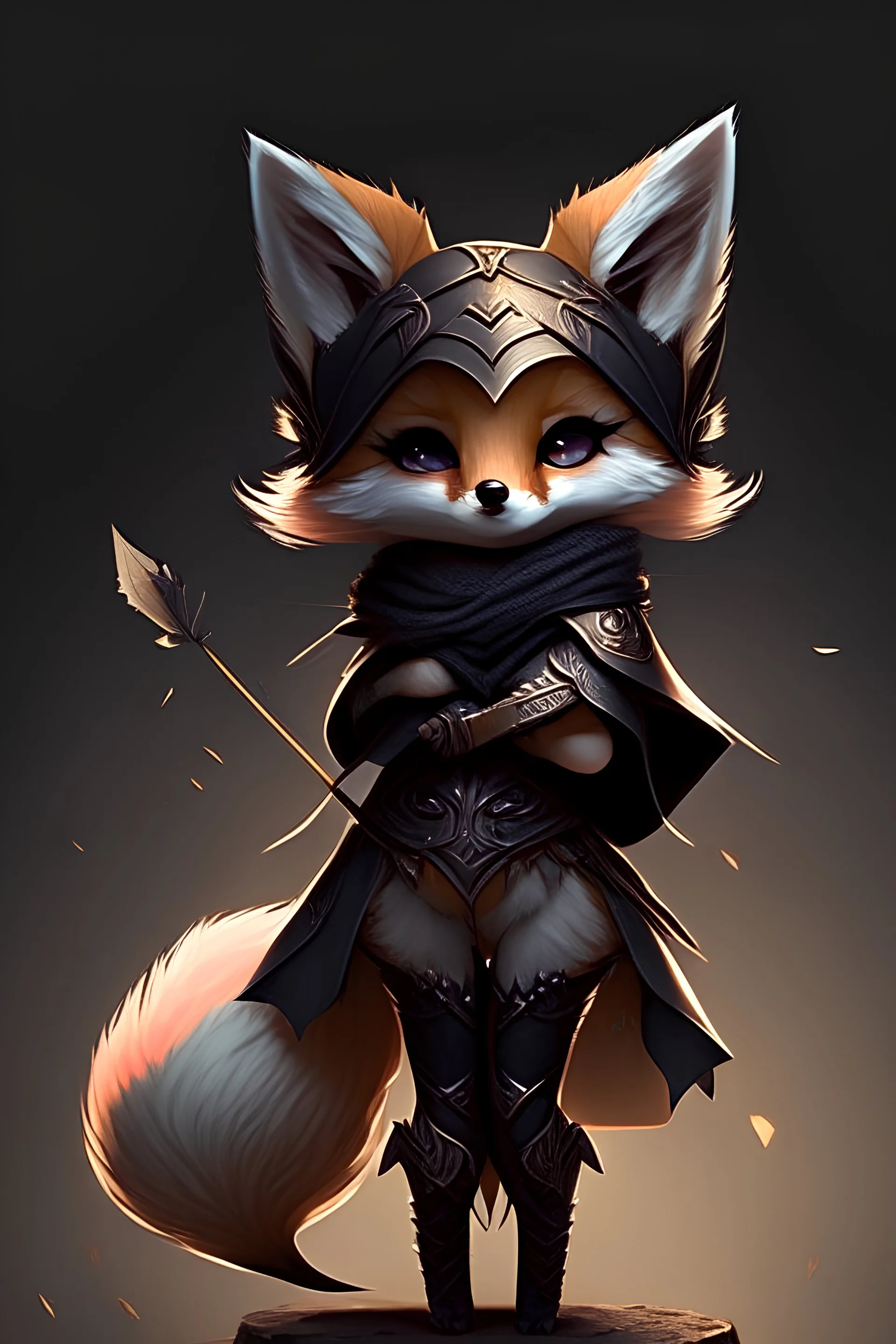 Cute little fox goddess, dark knight, long bow