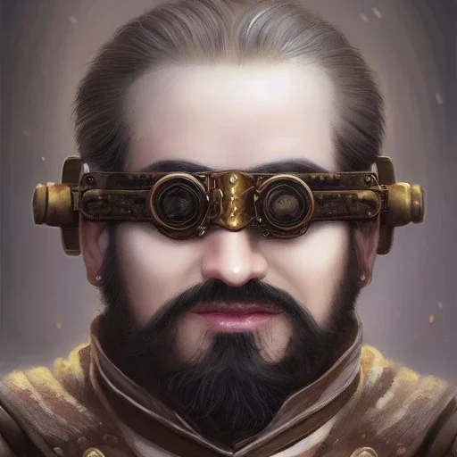 a _ fantasy _ style _ portrait _ painting _ of beautiful white male dwarf black hair short head smirk round face steampunk goggles rpg dnd oil _ painting _ unreal _ 5 _ daz. _ rpg _ portrait _ extremely _ detailed _ artgerm _ greg _ rutkowski _ greg