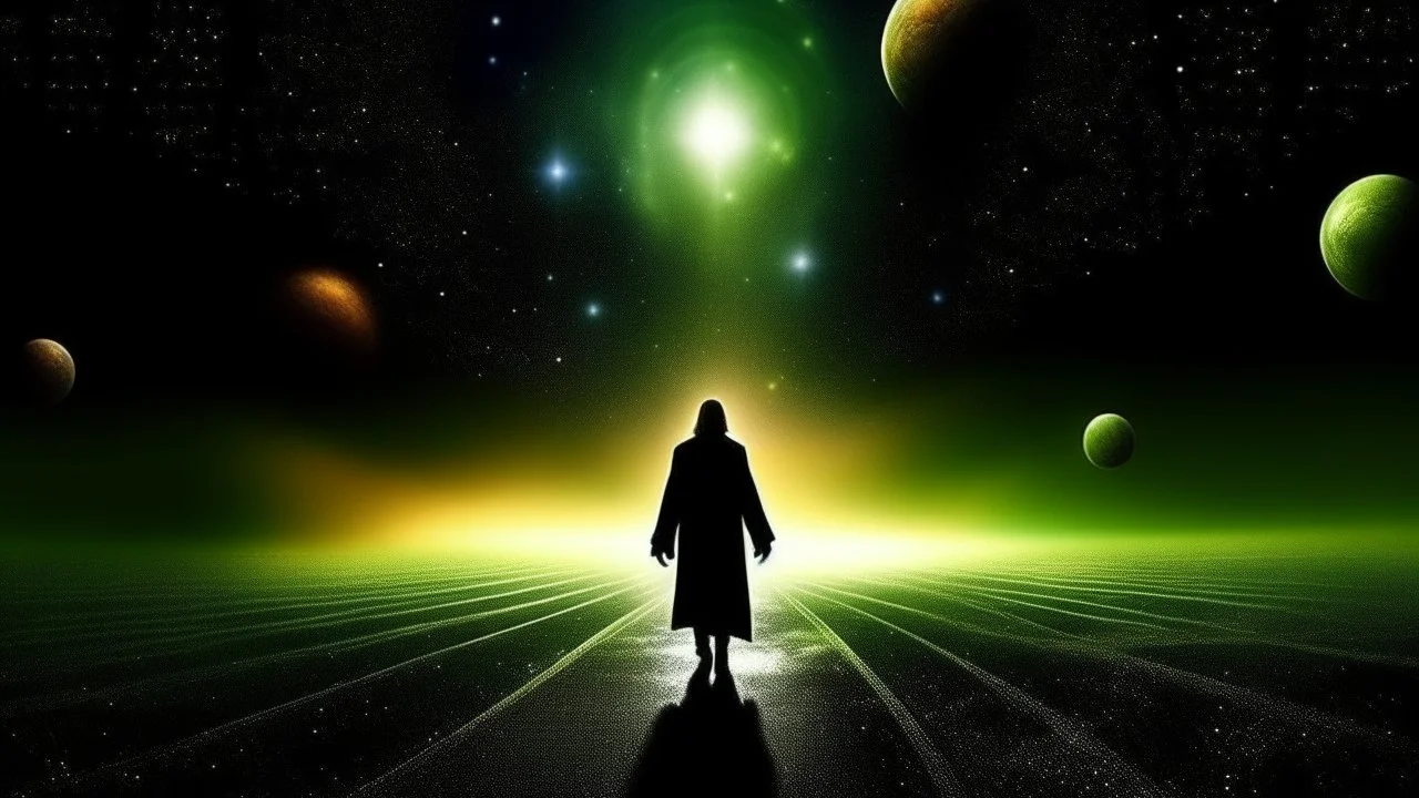 matrix universe, space, planets, god creation walking on the light