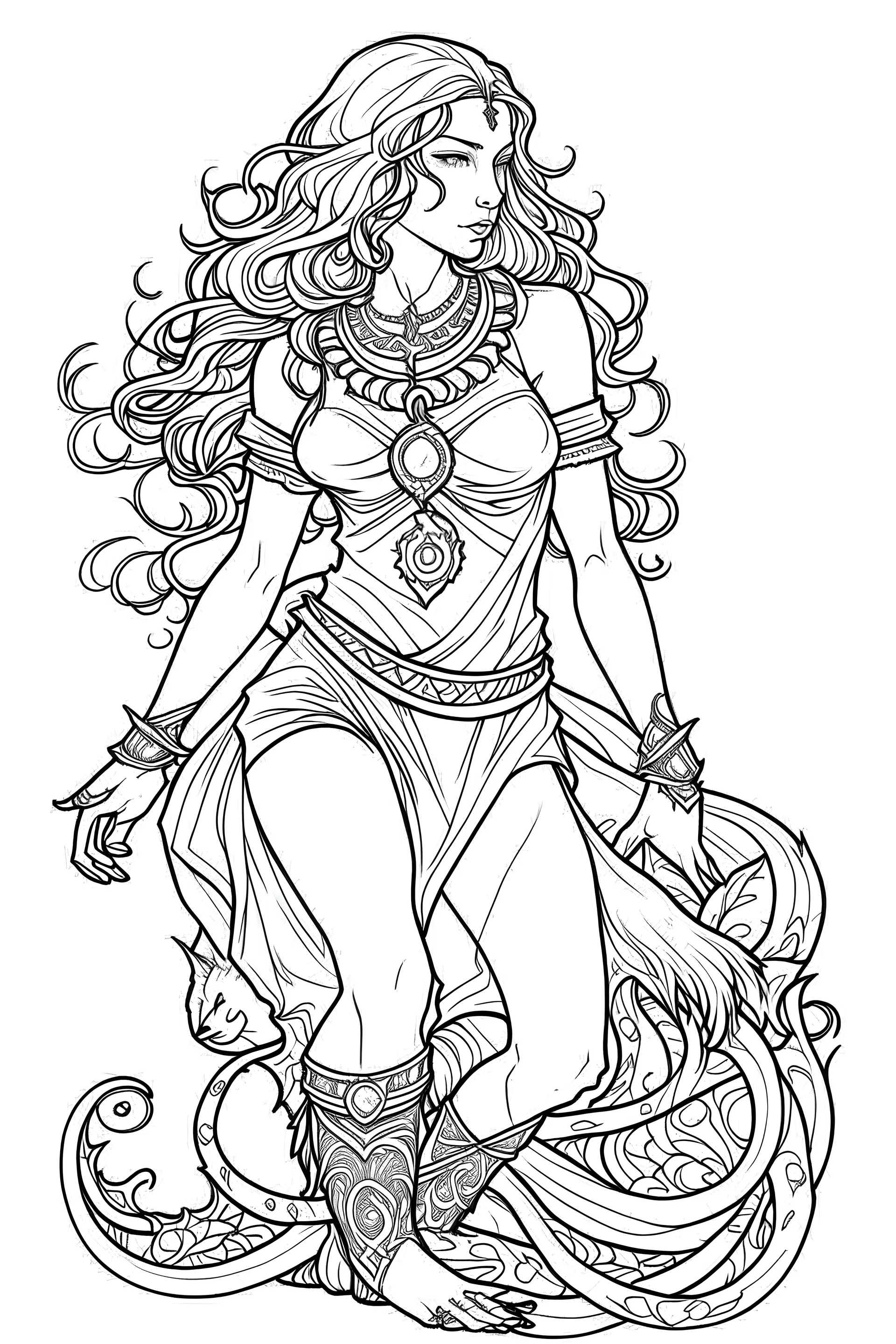 Outline for panther coloring page with witch, white background sketch style full body, only use online , mandalas style clean line art white background, no shadows and clear and will outlined