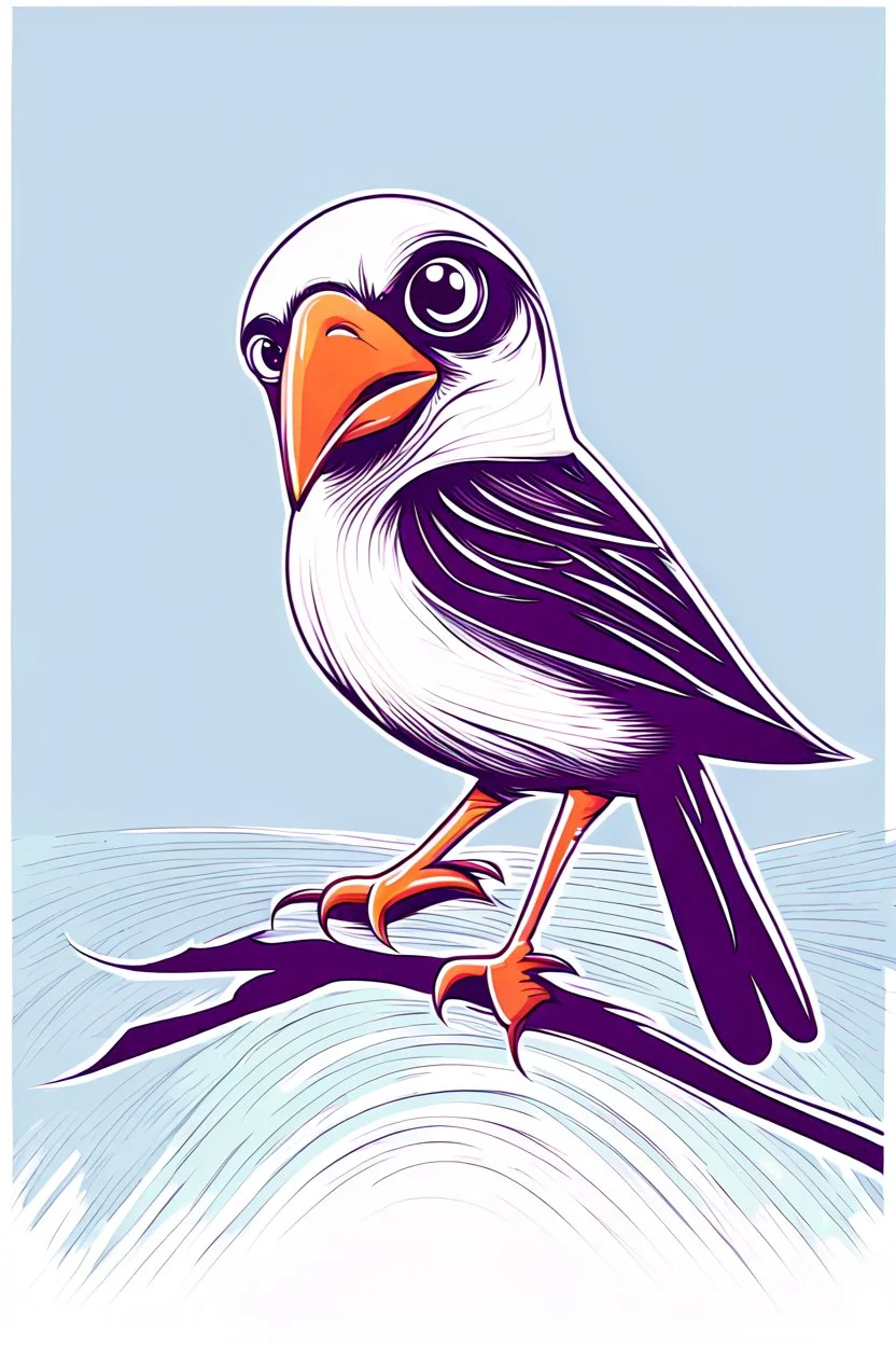 Tiny bird with a huge beak, classic cartoon style