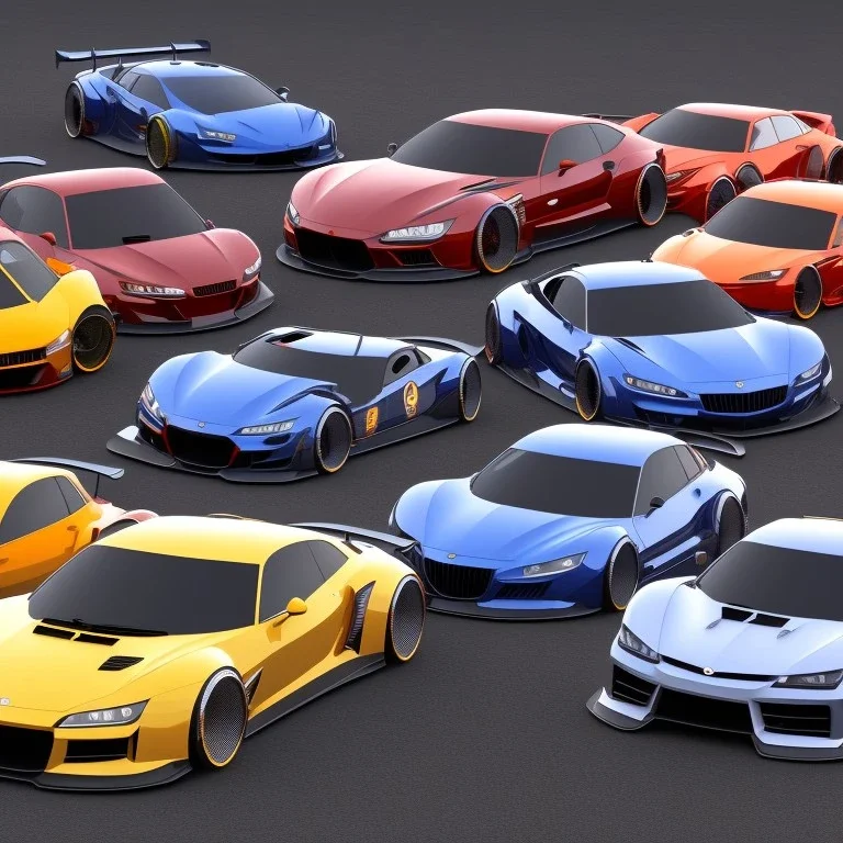 animated 3 supercars in cartoon city