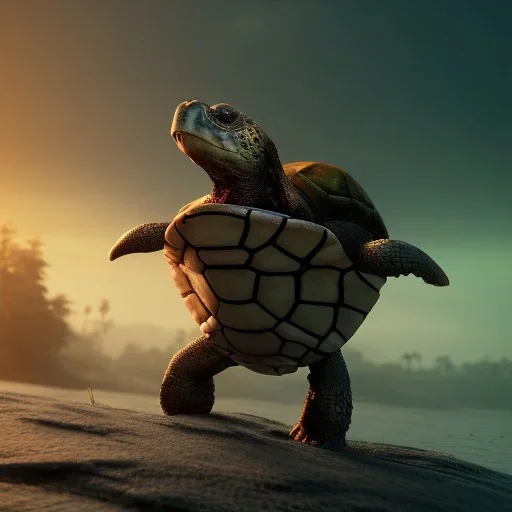 Warrior Turtle,deep water unreal 5, octane render, cinema4d, redshift render, hyper realistic, cenematic, vibrancy, synthwave, retouch, centered, dynamic lighting, dramatic lighting, 4k, highly detailed, attractive beautiful, realistic, virtual reality, epic composition, holographic,