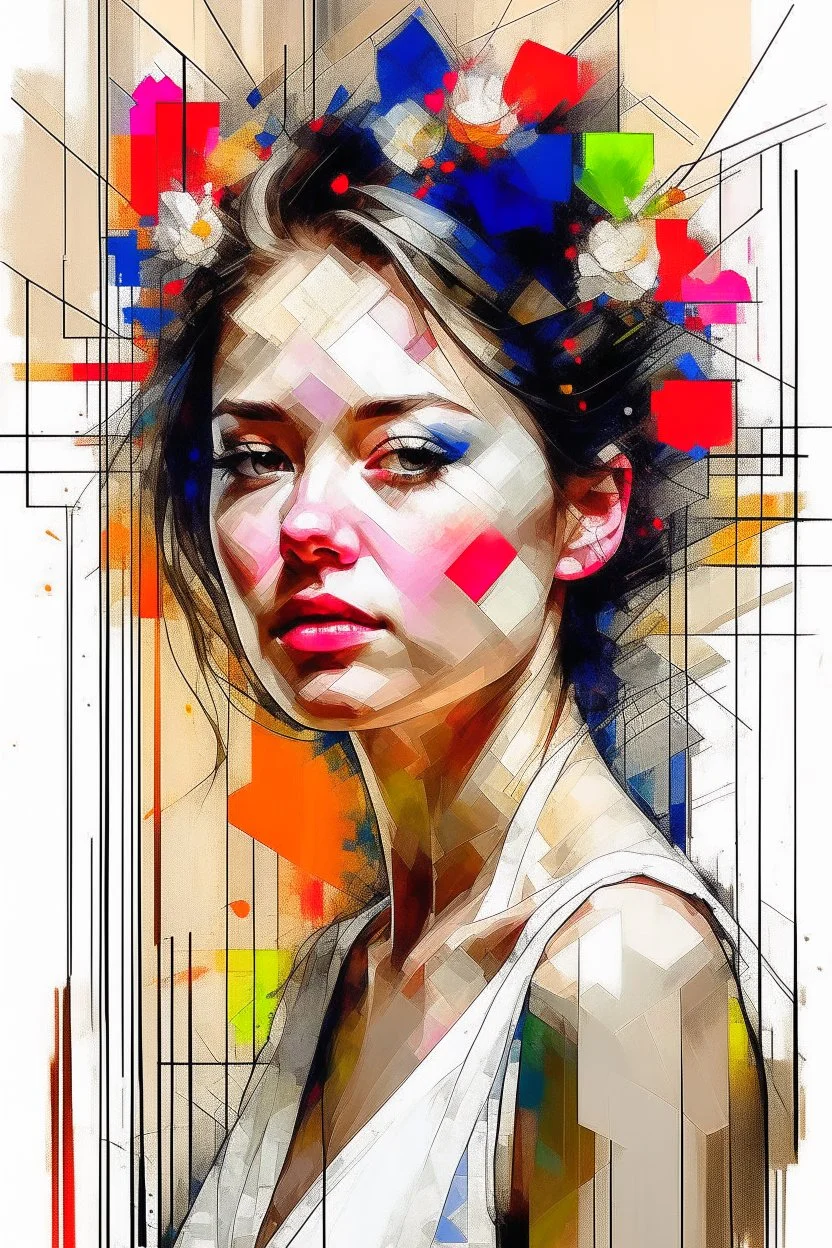 portrait of a beautiful bride by Russ Mills and Alberto Seveso, background with Mondrian effect