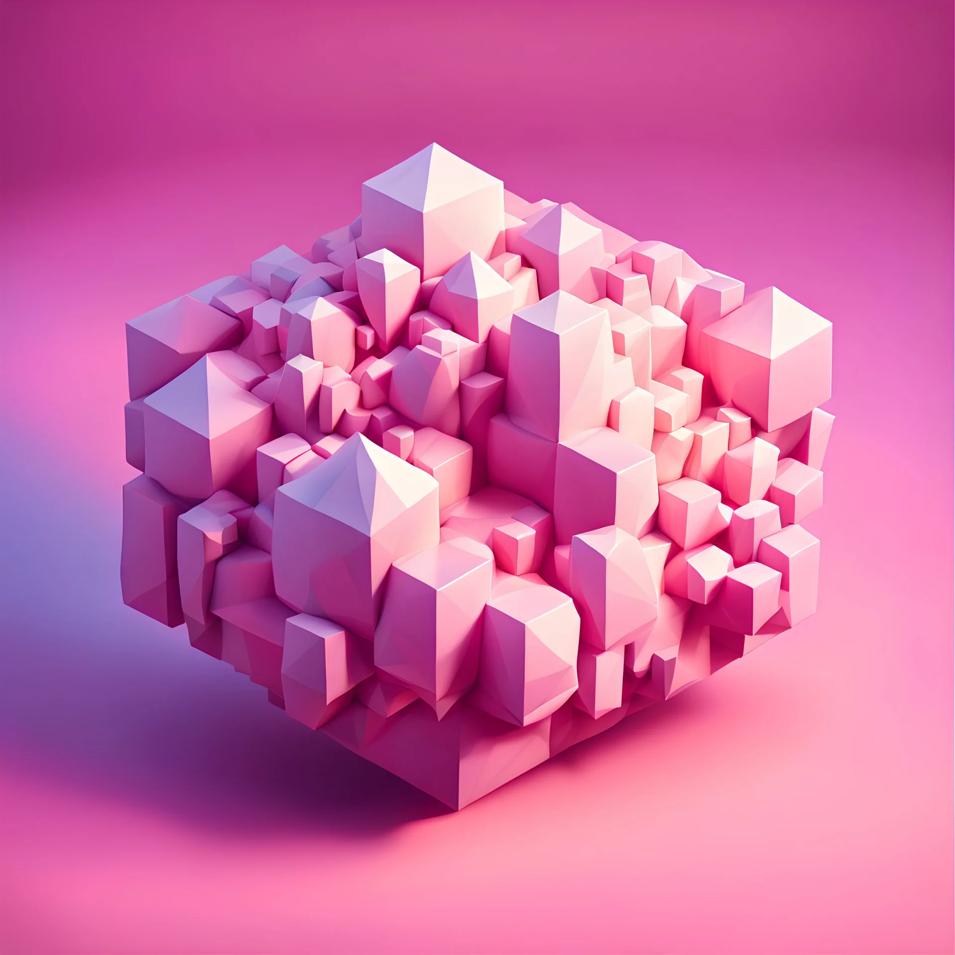 cubic cloud with soft edges in a pink morning light 3D low poly view from above