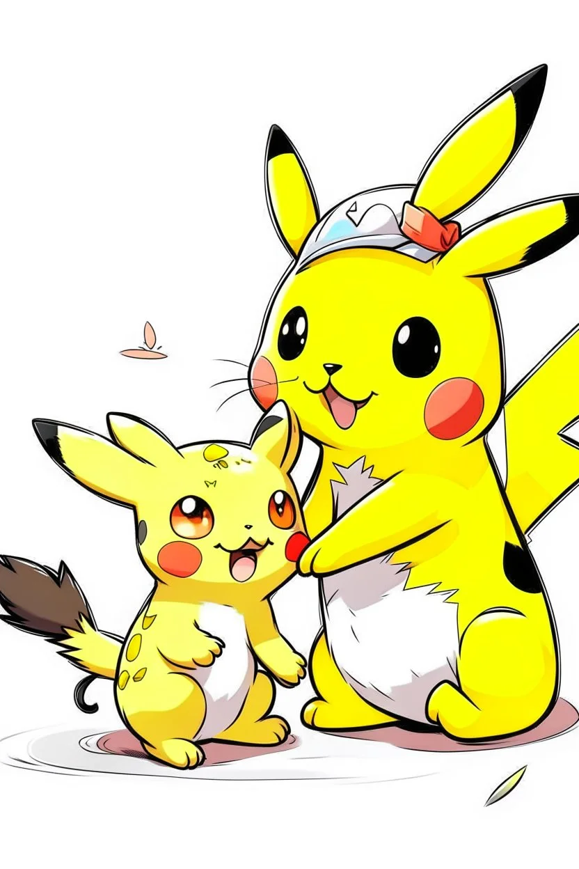 Cartoon Pikachu playing with a cat.