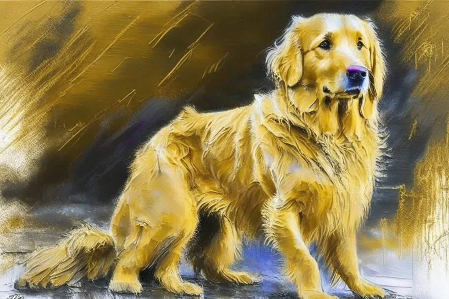 style of Frank Auerbach, Golden retriever dog