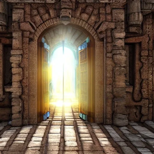 A magic door opening to Aztec Pyramids , high quality, high details , hd, hyper realistic, magic style