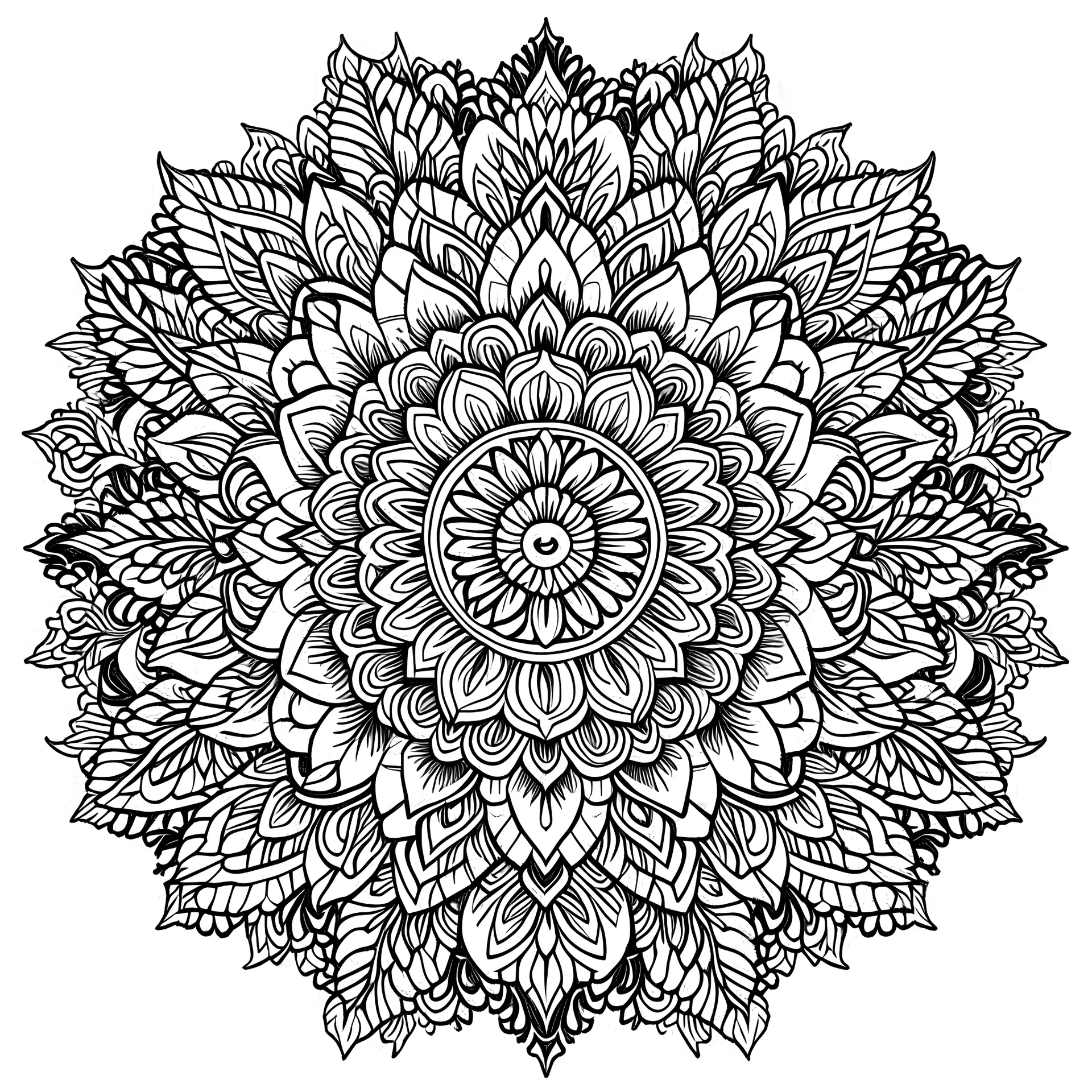 create a flower mandala art with white background black outlined for coloring pages