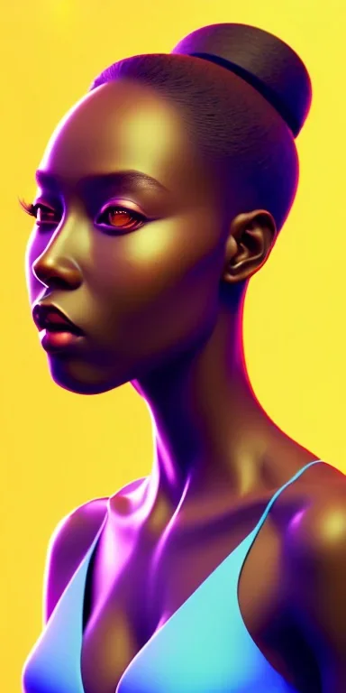 isometric clean art portrait of a darkskin woman,strong lighting, bright gradients, high definition, 3d icon clay render, blender 3d