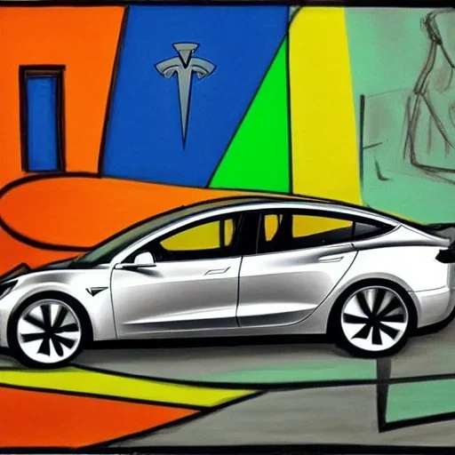 tesla model 3 in picasso style