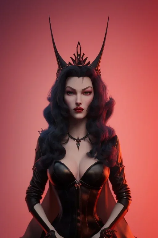 Veronica Lake as evil queen in black leather, busty, cleavage, curvy, angry, stern look. character design by cory loftis, fenghua zhong, ryohei hase, ismail inceoglu and ruan jia. unreal engine 5, artistic lighting, highly detailed, photorealistic, fantasy