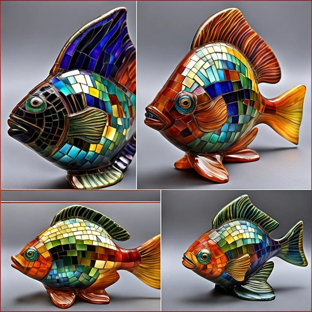 whimsical blown glass fish with a rainbow-hued, mosaic finish, early 20th century Art Deco. Elegant and intricate detailing super realistic