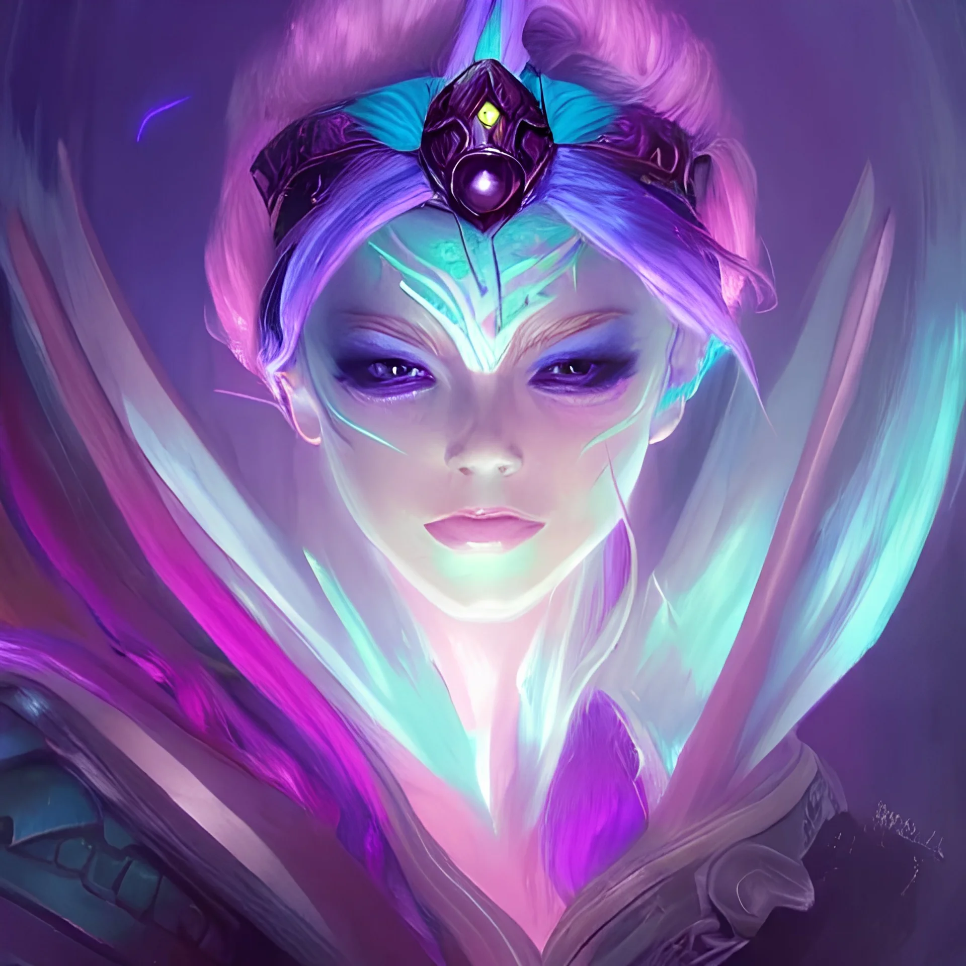 stunningly beautiful female neon and purple hair, fantasy art, fae priestess, world of warcraft video game, goddess sharp focus, digital, painting, 8 k, concept art, art by wlop, artgerm, greg rutkowski and alphonse mucha