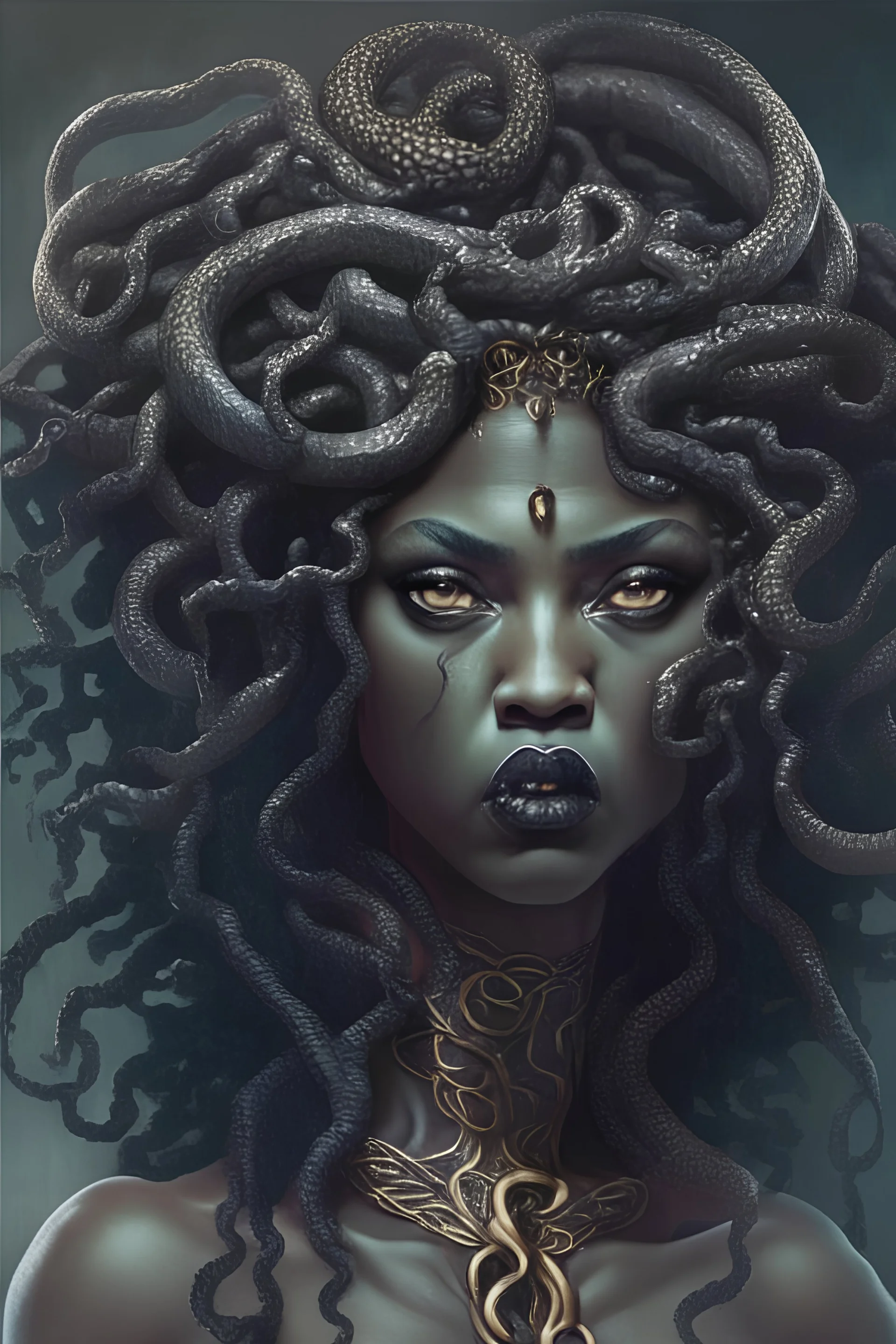 Medusa as a beautiful black woman
