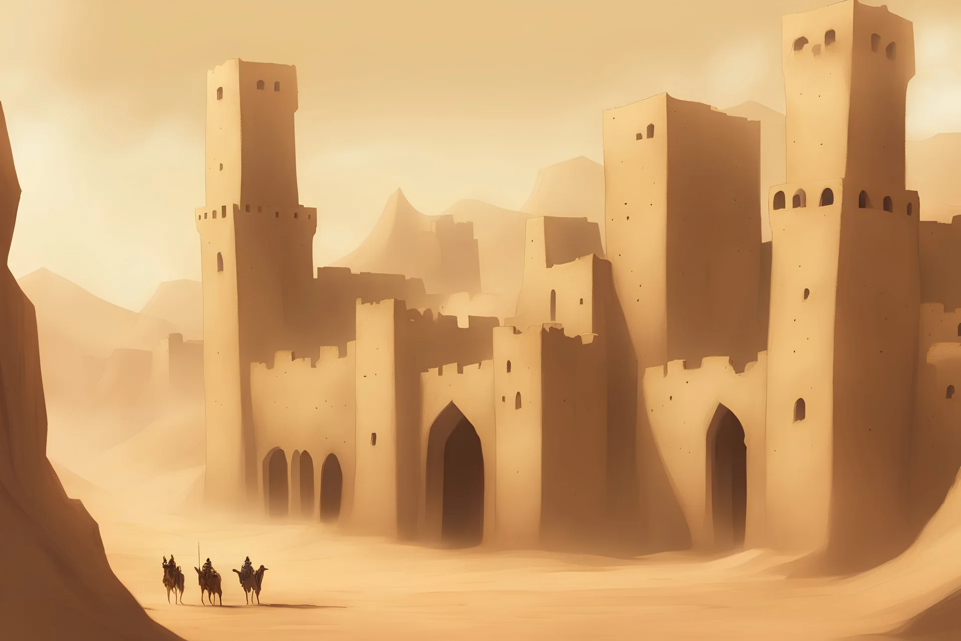 desert stronghold city with large walls dnd fantasy art