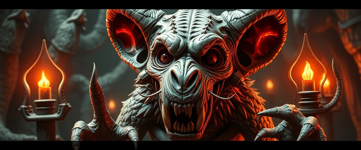 hyena gnome kobold realistic and creepy, straight from the lich lab, in the style of Escher and Titian