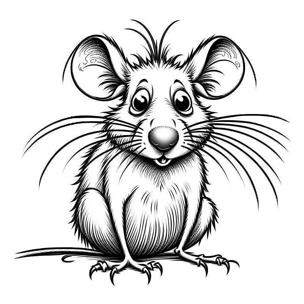 Rat cow, with rat ears and tail lineal caricature art