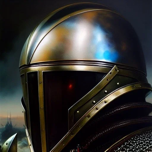 portrait 'Grunbeld-Berserk',ancient metal armor and helmet ,painting by gaston bussiere, greg rutkowski, yoji shinkawa, yoshitaka amano, tsutomu nihei, donato giancola, tim hildebrandt, oil on canvas, cinematic composition, extreme detail,fit full head inside picture,16k