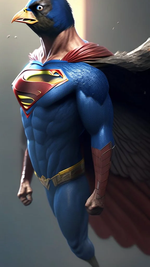 superman become bird, ultra realistic, 4k, ultra detail, full body, full picture