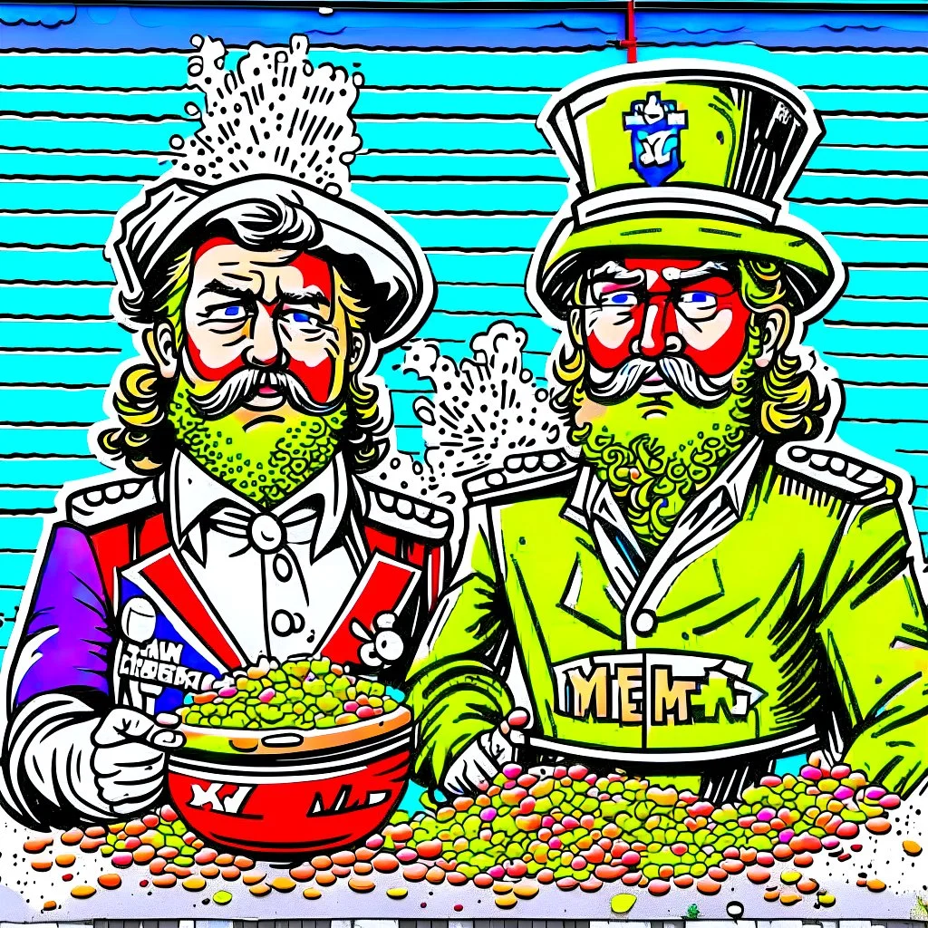 combine Captain Morgan and Captain Crunch, in graffiti stencil style