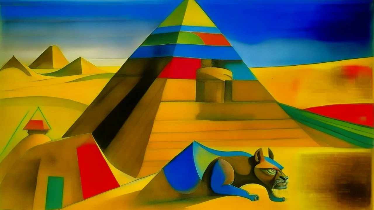 A sphinx guarding pyramids painted by Wassily Kandinsky