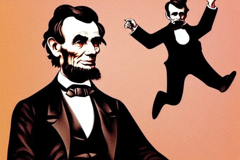 Abraham lincoln jumping in the air playing electric guitar