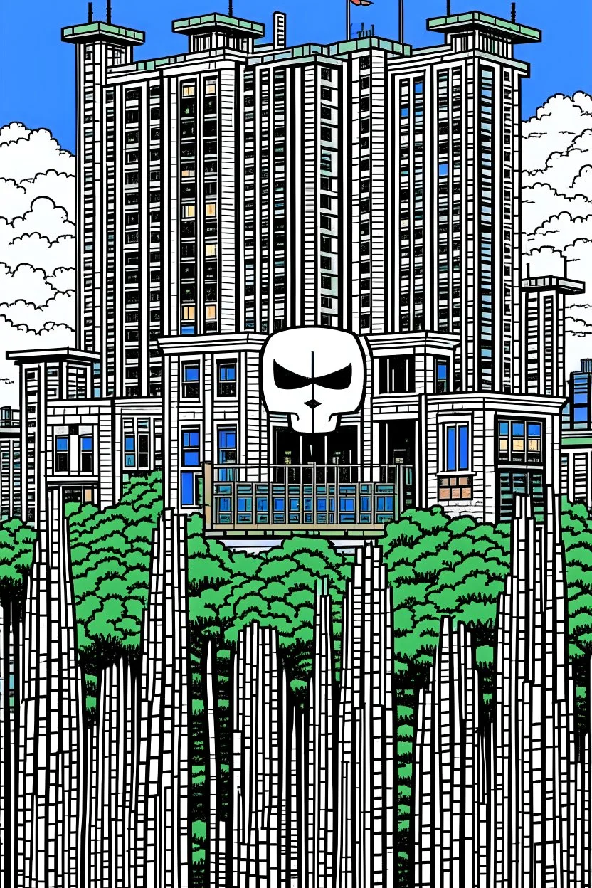 punisher sku;; CITY MANSION ON THE HILLLS in the style of Hiroshi Nagai