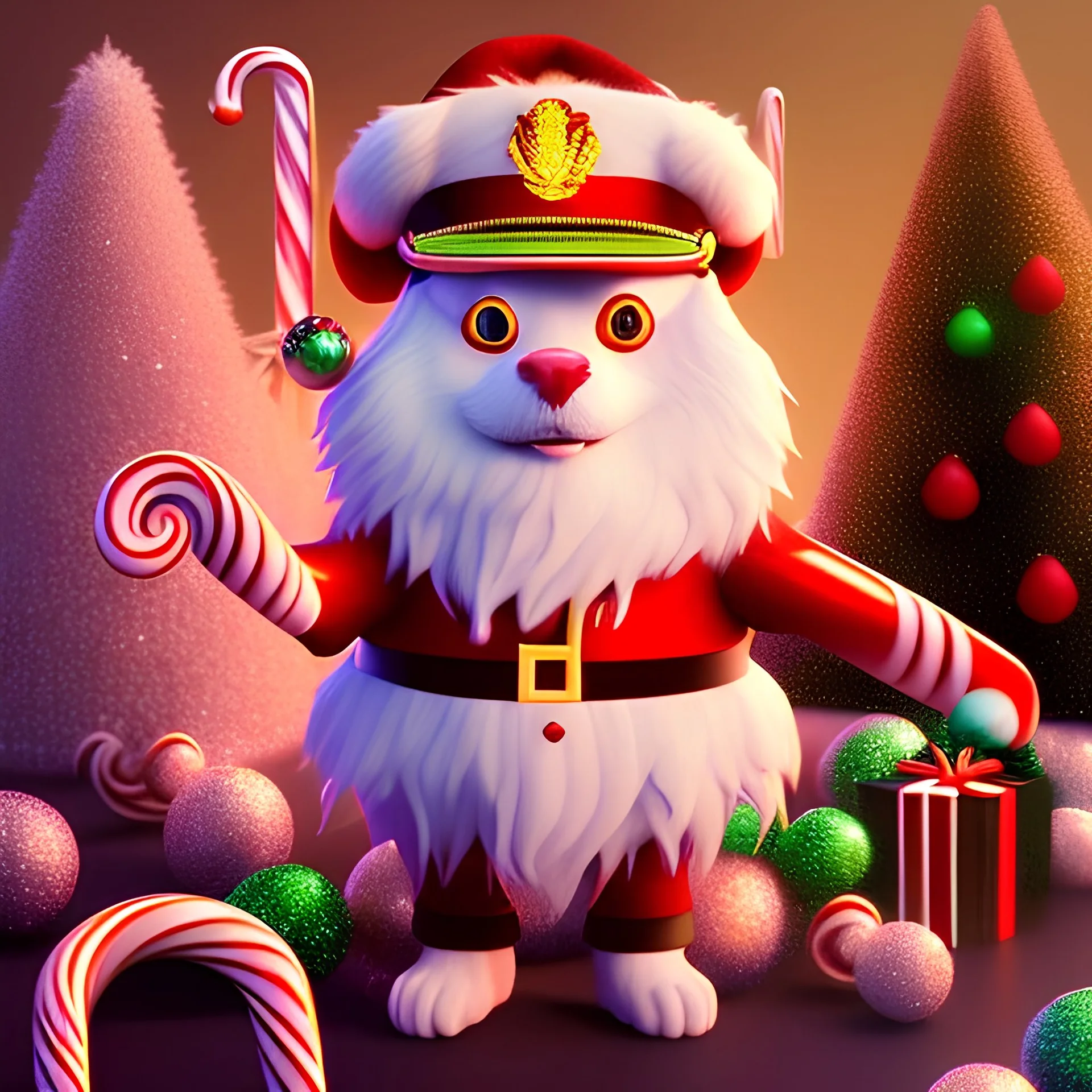 Kodak portra 4 0 0, candy cane,bokeh, utra realistic, ultra detailed 3d renderer, masterpiece, sharp focus,volumetric lighting, ultra photoreal, lens macro,hypermaximalist, unreal engine, HDR, UHD, 64K --v 4