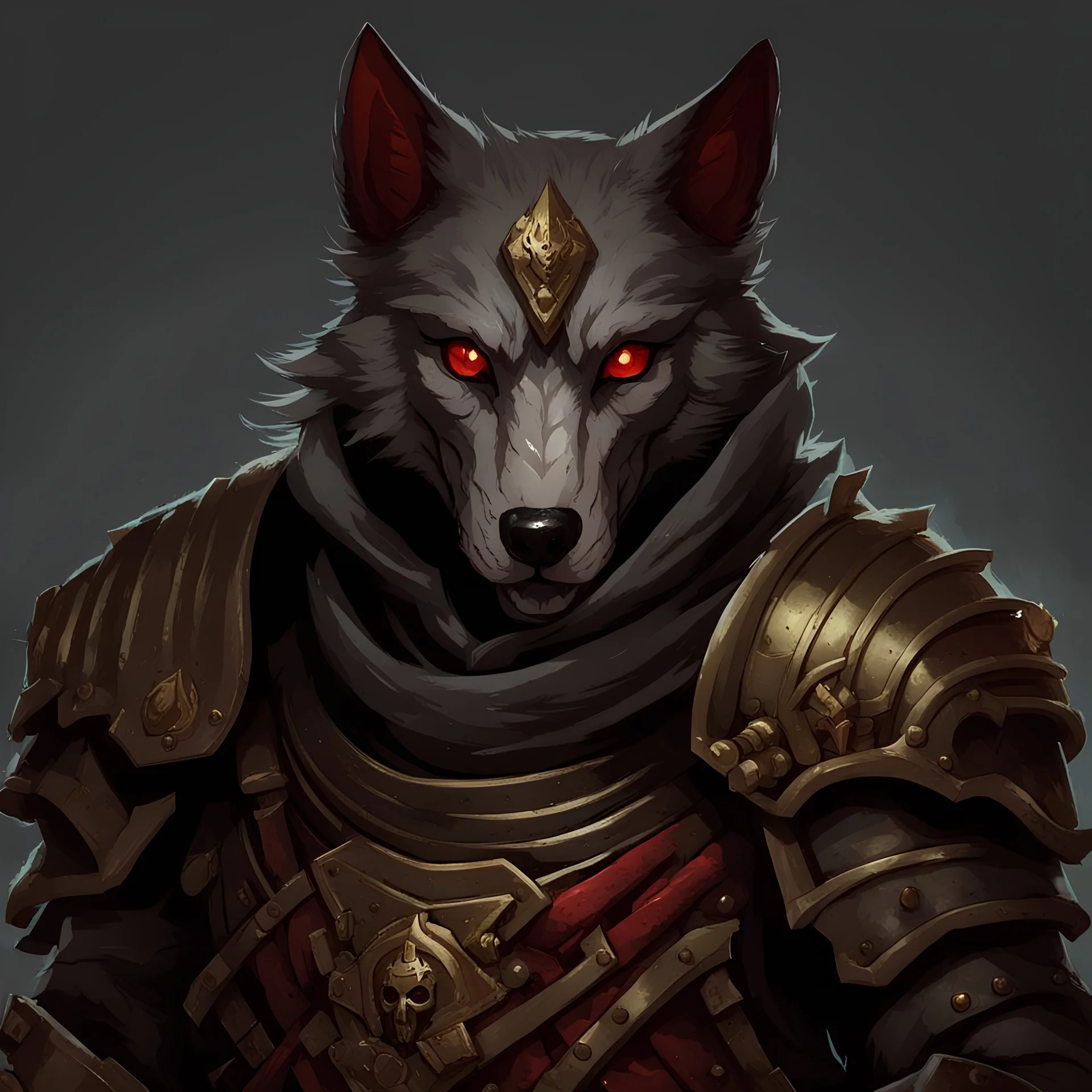 a wolf-like tabaxi in necromancer armour with heterochromia gold and red eyes baldurs gate style with skeleton army