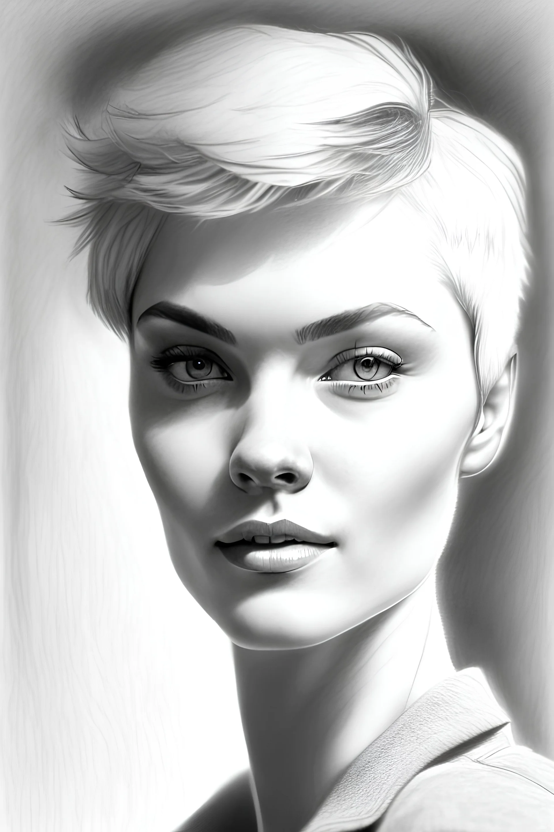 women in short hair pencil drawing