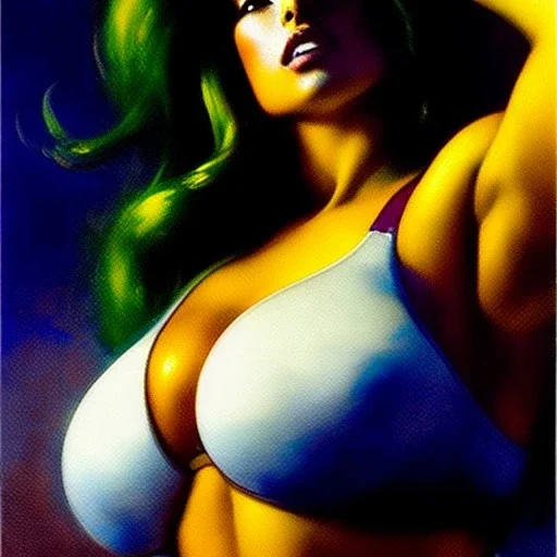 Drawing of beautiful face,'beautiful booty ,Busty She-Hulk',intense stare, ancient skintight armor, balanciaga fashion clothe painting by gaston bussiere, greg rutkowski, yoji shinkawa, yoshitaka amano, tsutomu nihei, donato giancola, tim hildebrandt, Oil on canvas, cinematic composition, extreme detail,fit full head inside picture,16k