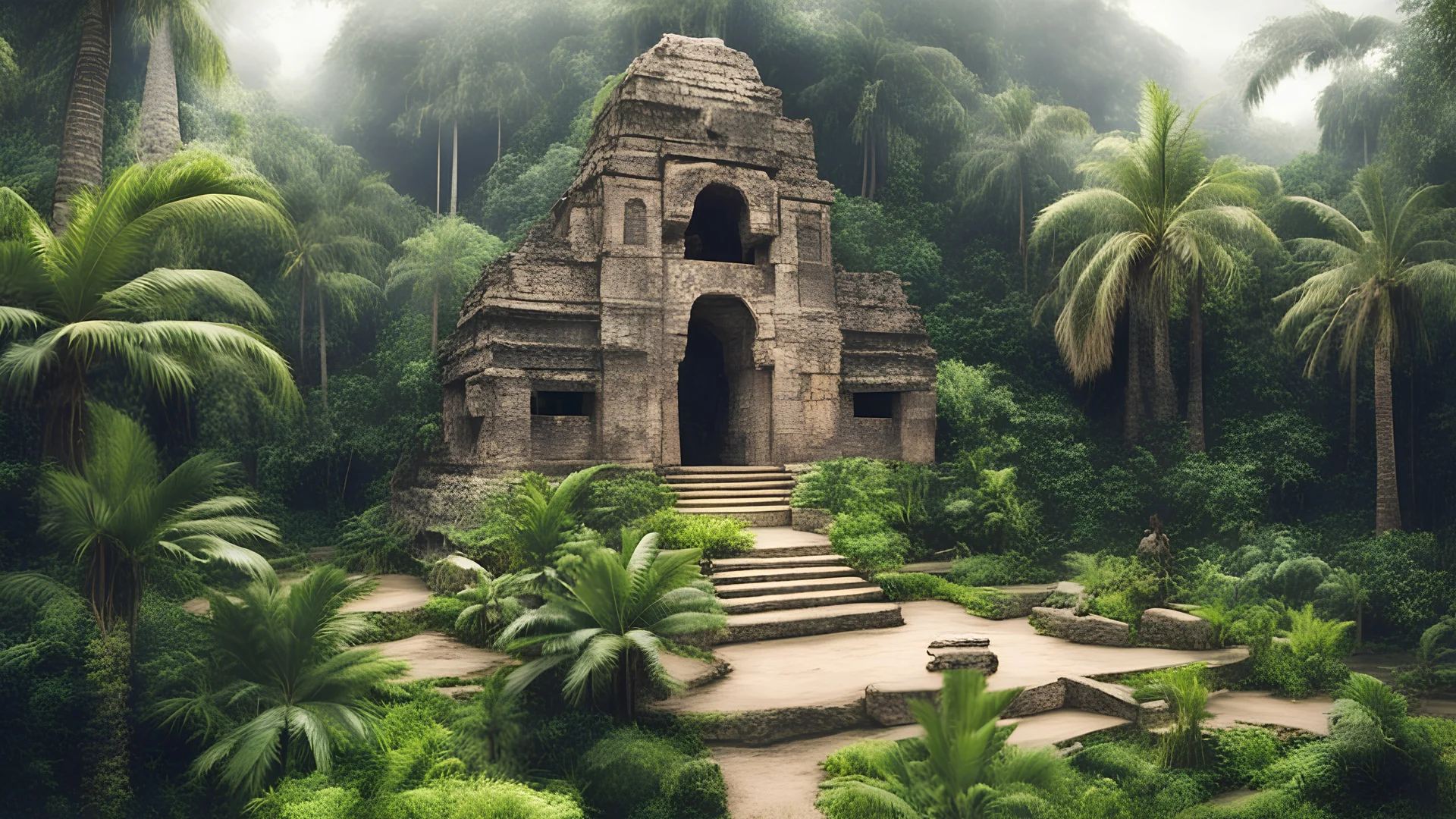 The Garden of Eden jungle palms temple mayan