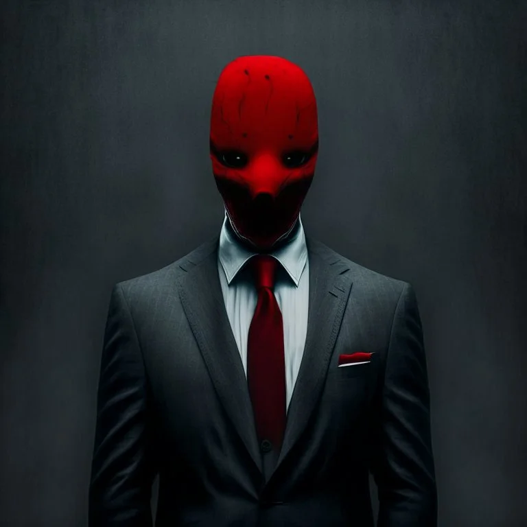 a scary man wearing a suit with a red tie who has no face